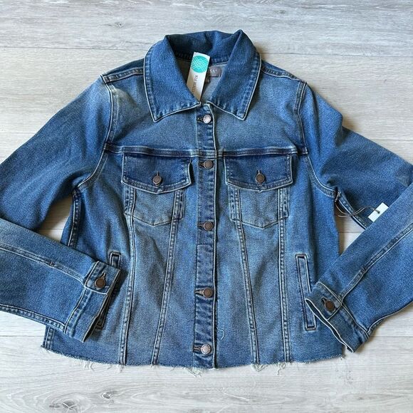 JUST‎ USA Classic Denim Jacket Cropped Frayed Hem Indigo XL Stitch Fix Nwt - Picture 3 of 4
